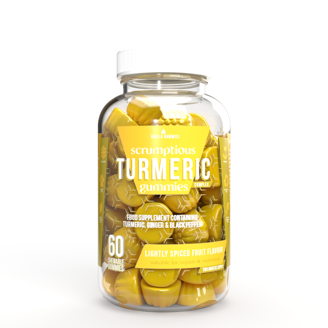 Turmeric Ginger and Black Pepper. Light Spiced Fruit Flavour - 60 Vegan Gummies